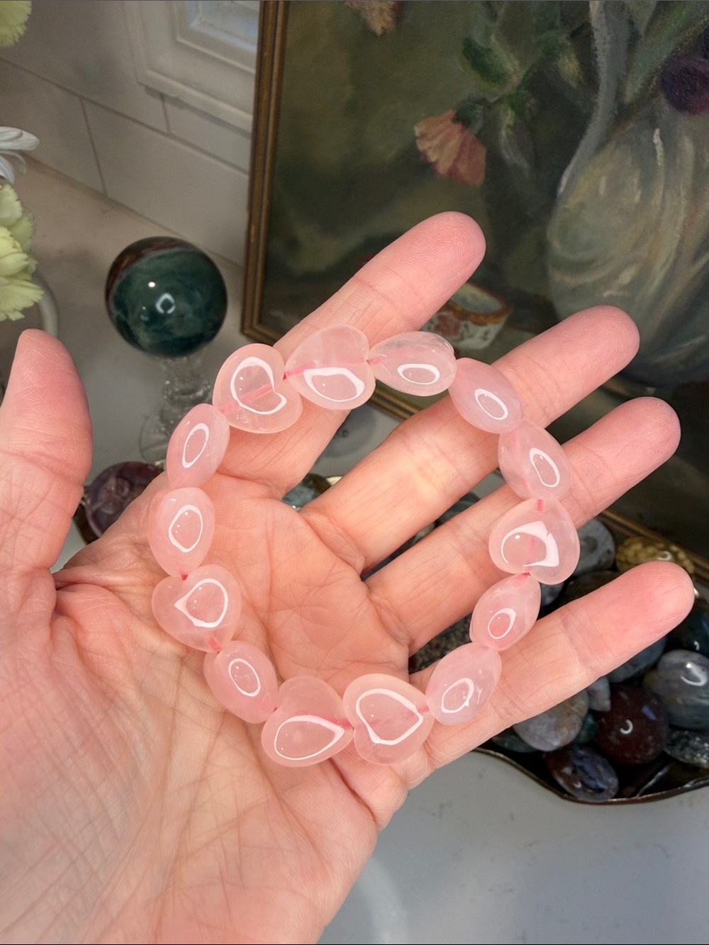Rose Quartz Heart Bracelet (listing is for 1): B1316